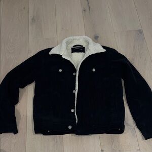 Brandy Melville Black Corduroy Jacket with White Sherpa Lining